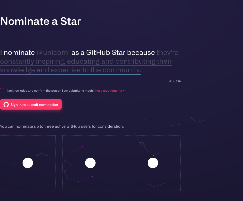 Nominar personas para el programa GitHub Stars